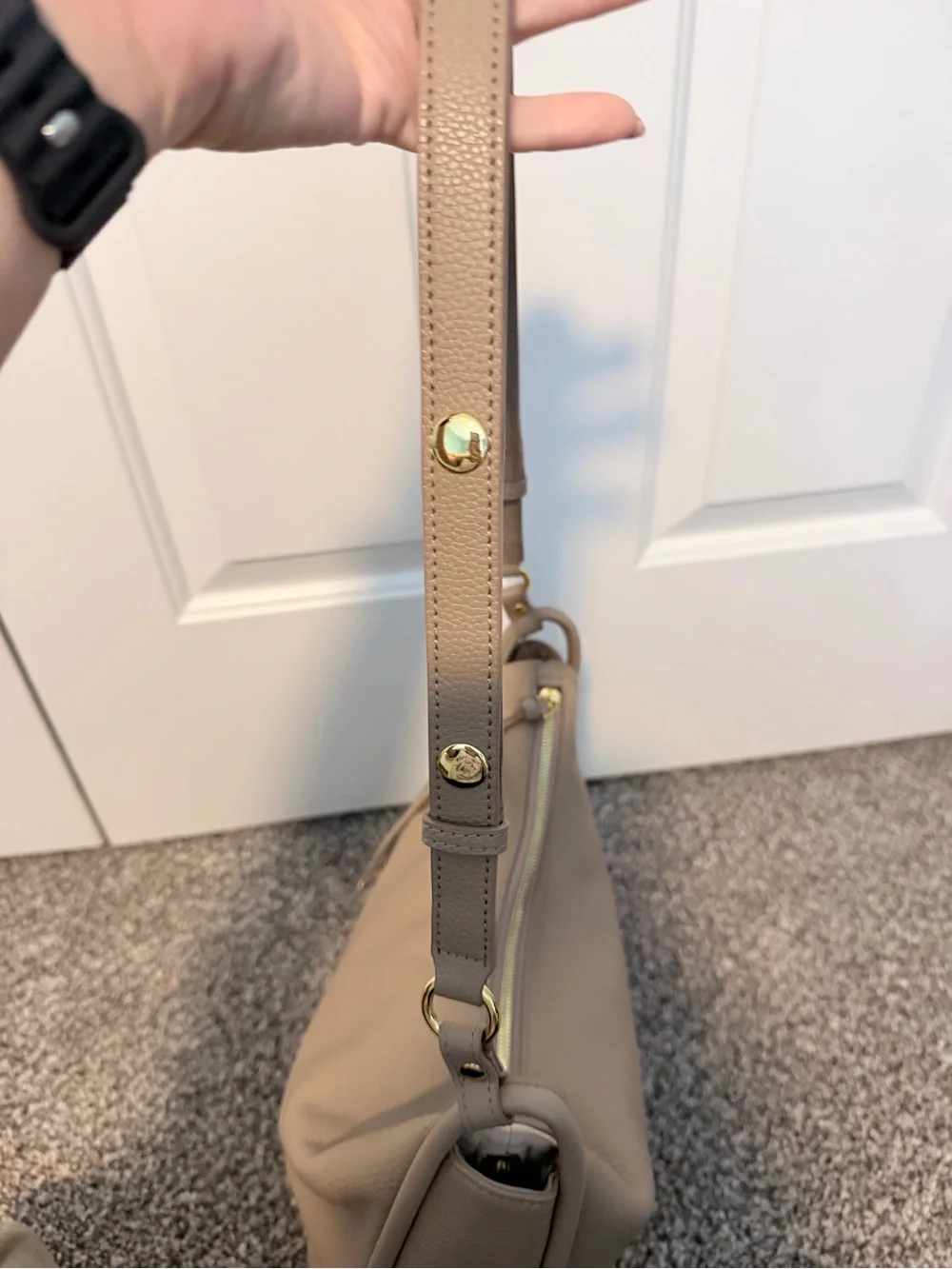 Pebbled Taupe Leather Hobo Shoulder Bag